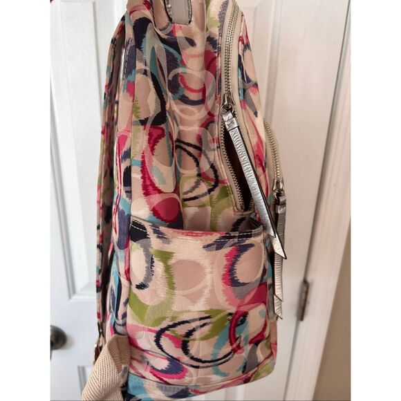 Coach Backpack Poppy Ikat Multicolor Silver Large